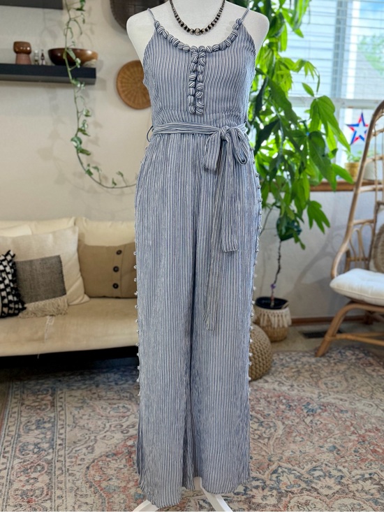 Maeve Pants - Maeve Anthropologie Romper Women’s 4 Blue/White Striped Summer Wide-Leg Jumpsuit